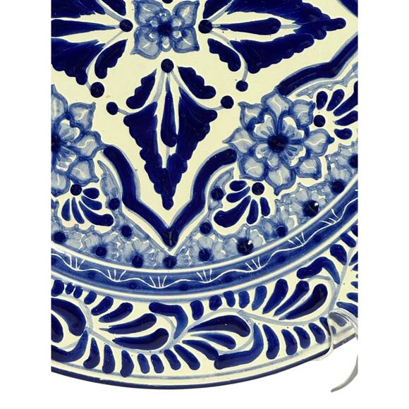 Talavera Puebla Pottery Mexico Cobalt Blue White 12" Charger Plate-Design D - Picture 5 of 8